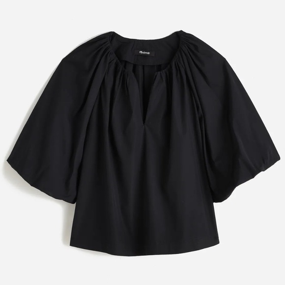 Madewell Bubble-Sleeve‎ Top in Poplin Womens Size 14 Black - Picture 9 of 9